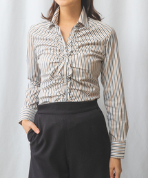 NARACAMICIE（ナラカミーチェ）の「【NARACAMICIE】ストレッチシャイニーストライプフロントギャザーシャツ（シャツ/ブラウス）」