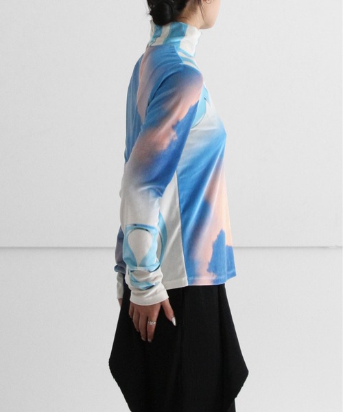ヨウヘイオオノ YOHEI OHNO Graphic Velour High Neck グイラフィックハイネックカットソー ネイビー サイズ：36 YOHEI OHNO(ヨウヘイオオノ) Graphic Velour High Neckグイ
