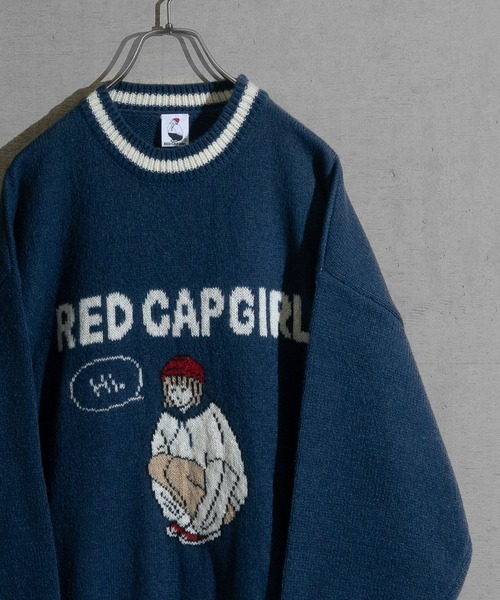 Red Cap Girl（レッドキャプガール）の「【a-r】〔Red Cap Girl/レッドキャップガール〕ダブルジャガード フロントイラスト クルーネックニット（ニット/セーター・メンズ・アイボリー/ブルー/ブラック・MEDIUM/LARGE）」の3枚目の写真