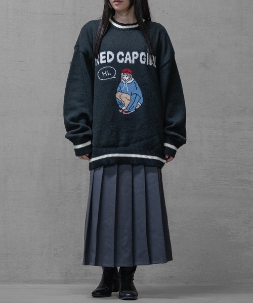 Red Cap Girl（レッドキャプガール）の「【a-r】〔Red Cap Girl/レッドキャップガール〕ダブルジャガード フロントイラスト クルーネックニット（ニット/セーター・メンズ・アイボリー/ブルー/ブラック・MEDIUM/LARGE）」の8枚目の写真