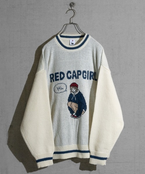 Red Cap Girl（レッドキャプガール）の「【a-r】〔Red Cap Girl/レッドキャップガール〕ダブルジャガード フロントイラスト クルーネックニット（ニット/セーター・メンズ・アイボリー/ブルー/ブラック・MEDIUM/LARGE）」の14枚目の写真