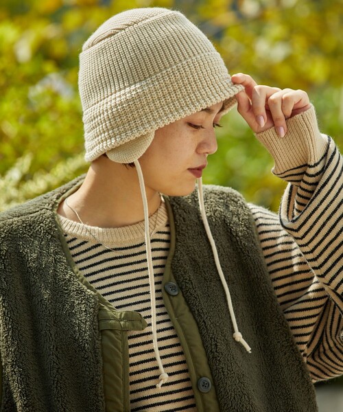 RACAL（ラカル）の「RACAL/ラカル 別注 Ear Flap Knit Hat/イヤー フラップニットハット（ハット・メンズ・ナチュラル/ブラック/グレイッシュベージュ/オレンジ・FREE）」の3枚目の写真