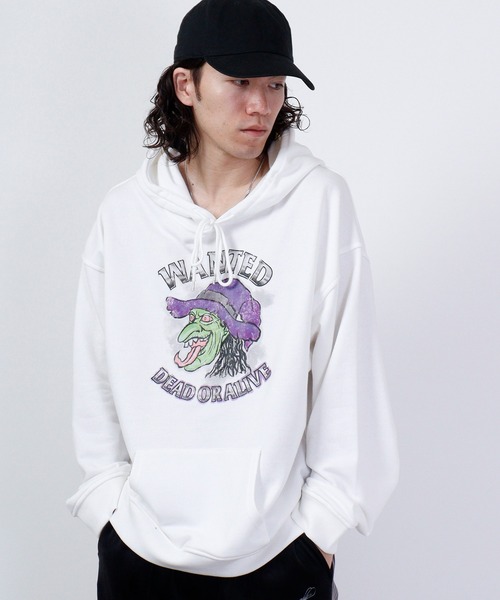 MODISH GAZE（モディシュガゼ）の「MODISH GAZE ビンテージ加工プリント ルーズパーカー（パーカー・レディース・ブラック/ホワイト・M/L/S）」の4枚目の写真