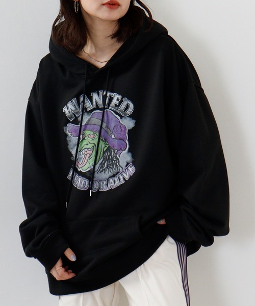 MODISH GAZE（モディシュガゼ）の「MODISH GAZE ビンテージ加工プリント ルーズパーカー（パーカー・レディース・ブラック/ホワイト・M/L/S）」の13枚目の写真