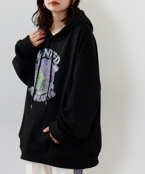 MODISH GAZE（モディシュガゼ）の「MODISH GAZE ビンテージ加工プリント ルーズパーカー（パーカー・レディース・ブラック/ホワイト・M/L/S）」の14枚目の写真
