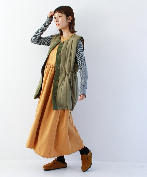 Crisp（クリスプ）の「ミリタリーキルティングベスト（ベスト・レディース・オリーブ/ベージュ・FREE）」の3枚目の写真