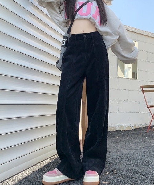 FREE STYLISTS(フリー スタイリスト)の「YUGA_YGMC コーデュロイ ハイウエスト ワイドストレートパンツ(その他パンツ・レディース・ブラック/モカ/オフホワイト・L/M/S/XL)」の2枚目の写真