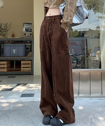 YUGA_YGMC 　コーデュロイ ハイウエスト ワイドストレートパンツ