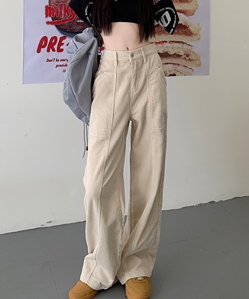 FREE STYLISTS(フリー スタイリスト)の「YUGA_YGMC コーデュロイ ハイウエスト ワイドストレートパンツ(その他パンツ・レディース・ブラック/モカ/オフホワイト・L/M/S/XL)」の5枚目の写真