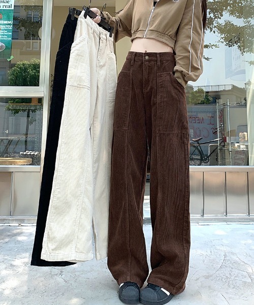 FREE STYLISTS(フリー スタイリスト)の「YUGA_YGMC コーデュロイ ハイウエスト ワイドストレートパンツ(その他パンツ・レディース・ブラック/モカ/オフホワイト・L/M/S/XL)」の4枚目の写真