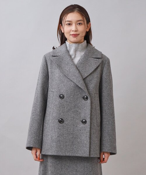 アンタイトル バルキーヘリンボン ショートピーコート ヘリンボーン柄 グレー 2 UNTITLED（アンタイトル）の「◇【日本製／セットアップ可能】バルキー