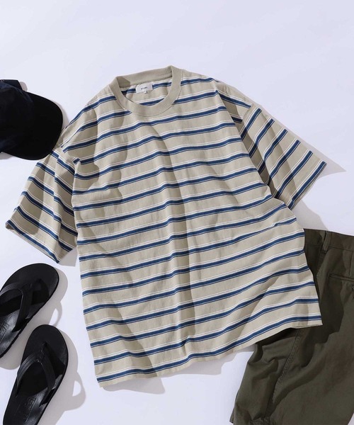 BEAMS（ビームス）の「BEAMS / ルーズボーダー Tシャツ（Tシャツ/カットソー・メンズ・グレー/サンドベージュ/ホワイト・L/M/S/XL）」の3枚目の写真