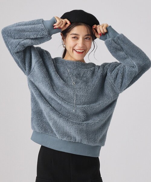 DRESKIP（ドレスキップ）の「◆ふわふわもこもこリブ切替ボアトップス（Tシャツ/カットソー・レディース・オフホワイト/ブルー/ベージュ/ピンク系・02/03/04）」の6枚目の写真