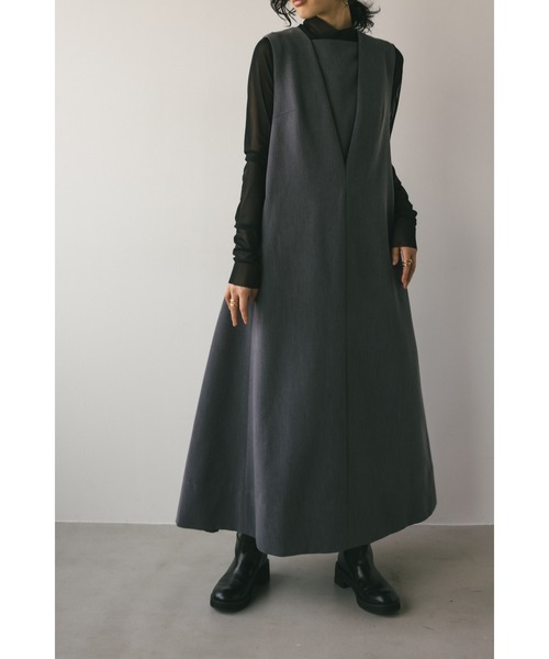 STYLEMIXER(スタイルミキサー)の「レイヤーネックフレアワンピース(ワンピース・レディース・ブラック/グレー・MEDIUM/SMALL)」の2枚目の写真