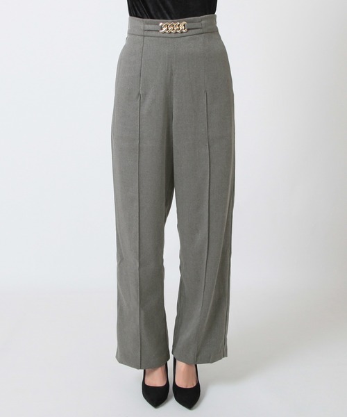 Julia Boutique（ジュリアブティック）の「チェーンデザインハイウエストストレートパンツ/23590（その他パンツ・レディース・グレー/ブラック・ONE）」の6枚目の写真