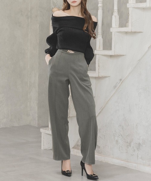 Julia Boutique（ジュリアブティック）の「チェーンデザインハイウエストストレートパンツ/23590（その他パンツ・レディース・グレー/ブラック・ONE）」の16枚目の写真