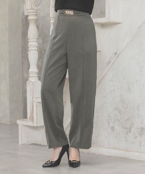 Julia Boutique（ジュリアブティック）の「チェーンデザインハイウエストストレートパンツ/23590（その他パンツ・レディース・グレー/ブラック・ONE）」の19枚目の写真