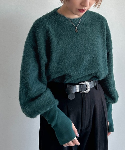 apres jour mignon(アプレジュールミニョン)の「シャギーニットプルオーバー【ZOZOTOWN限定アイテム】(ニット/セーター・レディース・グリーン/パープル/ブラック・X-LARGE/フリー)」の2枚目の写真