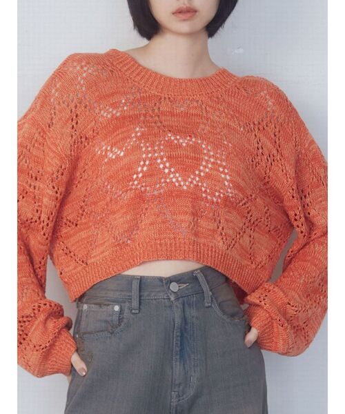 EMODA(エモダ)の「ハートクロシェニット(ニット/セーター・レディース・オレンジ/ホワイト/ライム/ブラック・FREE)」の4枚目の写真