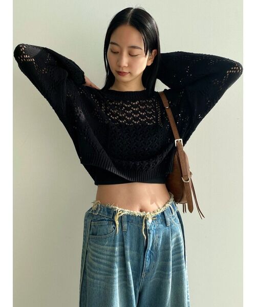 EMODA(エモダ)の「ハートクロシェニット(ニット/セーター・レディース・オレンジ/ホワイト/ライム/ブラック・FREE)」の3枚目の写真