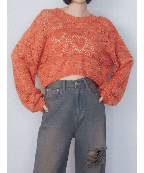 EMODA(エモダ)の「ハートクロシェニット(ニット/セーター・レディース・オレンジ/ホワイト/ライム/ブラック・FREE)」の5枚目の写真