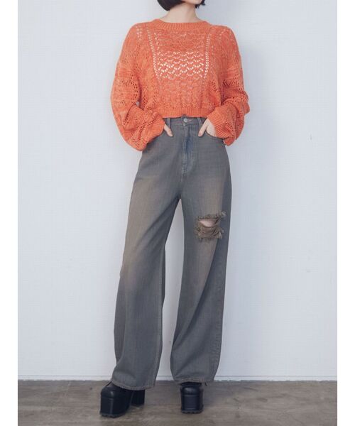 EMODA(エモダ)の「ハートクロシェニット(ニット/セーター・レディース・オレンジ/ホワイト/ライム/ブラック・FREE)」の7枚目の写真