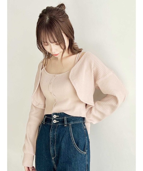 dazzlin（ダズリン）の「フロントボタンビスチェアンサンブル（アンサンブル・レディース・ピンク/ブラック/オフホワイト・FREE）」の3枚目の写真