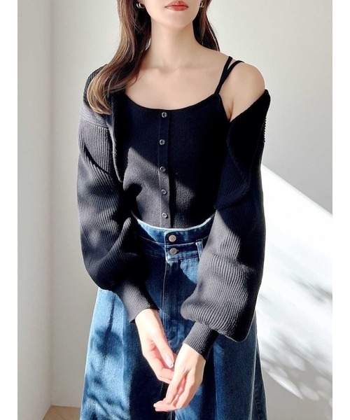 dazzlin（ダズリン）の「フロントボタンビスチェアンサンブル（アンサンブル・レディース・ピンク/ブラック/オフホワイト・FREE）」の2枚目の写真