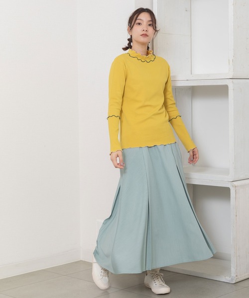 POU DOU DOU（プードゥドゥ）の「配色メローテレコトップス（Tシャツ/カットソー・レディース・イエロー/ダークグレー/アイボリー/グリーン・3）」の9枚目の写真