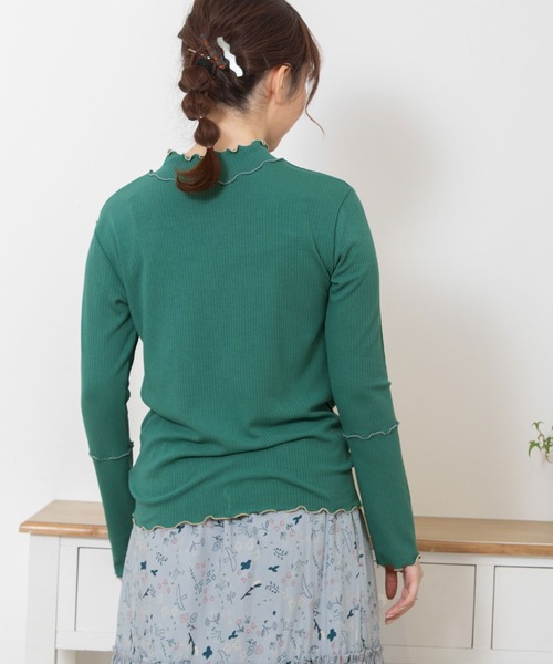 POU DOU DOU（プードゥドゥ）の「配色メローテレコトップス（Tシャツ/カットソー・レディース・イエロー/ダークグレー/アイボリー/グリーン・3）」の12枚目の写真