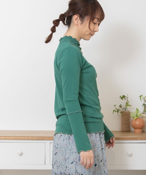 POU DOU DOU（プードゥドゥ）の「配色メローテレコトップス（Tシャツ/カットソー・レディース・イエロー/ダークグレー/アイボリー/グリーン・3）」の13枚目の写真