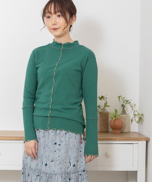 POU DOU DOU（プードゥドゥ）の「配色メローテレコトップス（Tシャツ/カットソー・レディース・イエロー/ダークグレー/アイボリー/グリーン・3）」の14枚目の写真