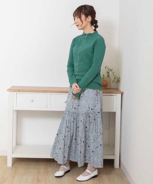 POU DOU DOU（プードゥドゥ）の「配色メローテレコトップス（Tシャツ/カットソー・レディース・イエロー/ダークグレー/アイボリー/グリーン・3）」の16枚目の写真