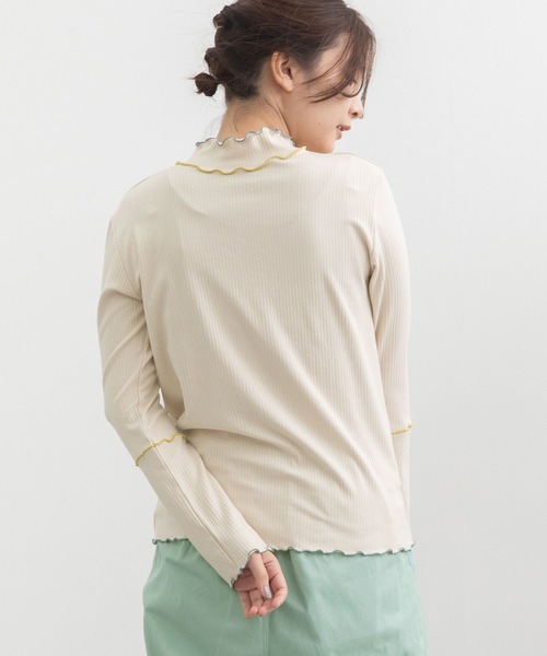 POU DOU DOU（プードゥドゥ）の「配色メローテレコトップス（Tシャツ/カットソー・レディース・イエロー/ダークグレー/アイボリー/グリーン・3）」の20枚目の写真