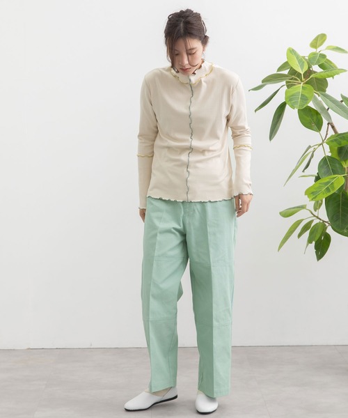 POU DOU DOU（プードゥドゥ）の「配色メローテレコトップス（Tシャツ/カットソー・レディース・イエロー/ダークグレー/アイボリー/グリーン・3）」の21枚目の写真