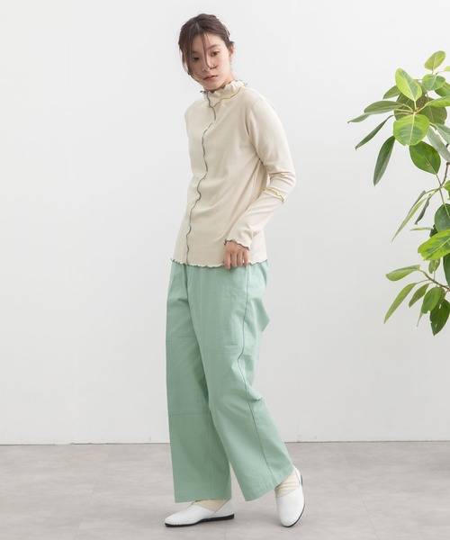 POU DOU DOU（プードゥドゥ）の「配色メローテレコトップス（Tシャツ/カットソー・レディース・イエロー/ダークグレー/アイボリー/グリーン・3）」の22枚目の写真