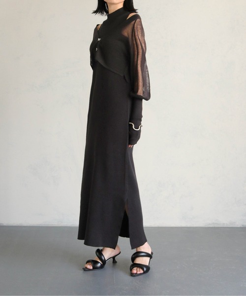 &g'aime(アンジェム)の「【&g'aime】フィンガーホール付カーディガン+ノースリーブニットワンピースセット(2pcs)(ドレス・レディース・グレイッシュベージュ/ブラック/パープル・FREE)」の7枚目の写真