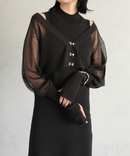 &g'aime(アンジェム)の「【&g'aime】フィンガーホール付カーディガン+ノースリーブニットワンピースセット(2pcs)(ドレス・レディース・グレイッシュベージュ/ブラック/パープル・FREE)」の8枚目の写真