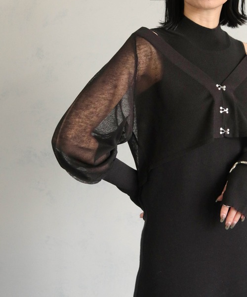 &g'aime(アンジェム)の「【&g'aime】フィンガーホール付カーディガン+ノースリーブニットワンピースセット(2pcs)(ドレス・レディース・グレイッシュベージュ/ブラック/パープル・FREE)」の9枚目の写真