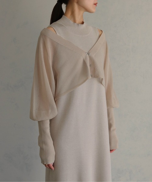 &g'aime(アンジェム)の「【&g'aime】フィンガーホール付カーディガン+ノースリーブニットワンピースセット(2pcs)(ドレス・レディース・グレイッシュベージュ/ブラック/パープル・FREE)」の20枚目の写真