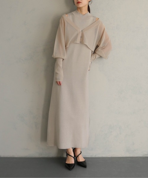 &g'aime(アンジェム)の「【&g'aime】フィンガーホール付カーディガン+ノースリーブニットワンピースセット(2pcs)(ドレス・レディース・グレイッシュベージュ/ブラック/パープル・FREE)」の13枚目の写真