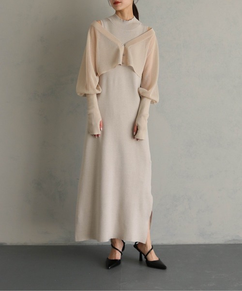 &g'aime(アンジェム)の「【&g'aime】フィンガーホール付カーディガン+ノースリーブニットワンピースセット(2pcs)(ドレス・レディース・グレイッシュベージュ/ブラック/パープル・FREE)」の14枚目の写真