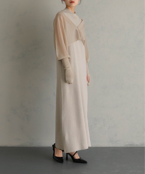 &g'aime(アンジェム)の「【&g'aime】フィンガーホール付カーディガン+ノースリーブニットワンピースセット(2pcs)(ドレス・レディース・グレイッシュベージュ/ブラック/パープル・FREE)」の15枚目の写真