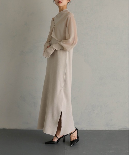 &g'aime(アンジェム)の「【&g'aime】フィンガーホール付カーディガン+ノースリーブニットワンピースセット(2pcs)(ドレス・レディース・グレイッシュベージュ/ブラック/パープル・FREE)」の17枚目の写真