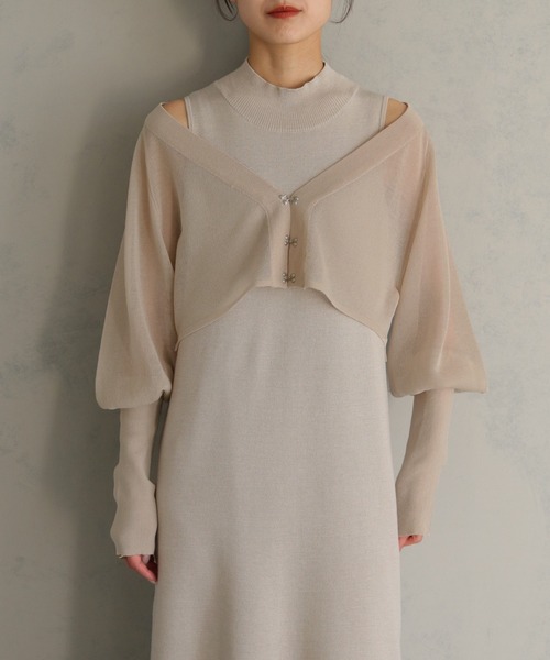 &g'aime(アンジェム)の「【&g'aime】フィンガーホール付カーディガン+ノースリーブニットワンピースセット(2pcs)(ドレス・レディース・グレイッシュベージュ/ブラック/パープル・FREE)」の19枚目の写真