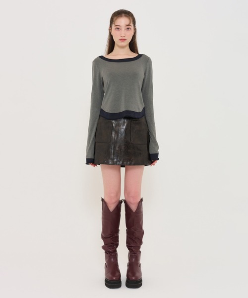 TINA：JOJUN（ティーナジョジュン）の「レイヤード風 コンパクトカットソー TINA：JOJUN（Tシャツ/カットソー・レディース・グレー/ピンクベージュ・M）」の15枚目の写真