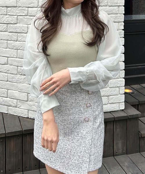 INGNI(イング)の「シアーボウタイドッキングニット(ニット/セーター・レディース・オフホワイト/ミント/ブラック×ホワイト/グレー系その他・M)」の19枚目の写真
