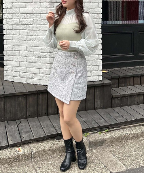 INGNI(イング)の「シアーボウタイドッキングニット(ニット/セーター・レディース・オフホワイト/ミント/ブラック×ホワイト/グレー系その他・M)」の21枚目の写真