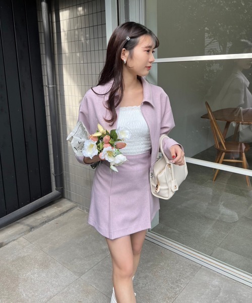 one after another NICE CLAUP（ワンアフターアナザーナイスクラップ）の「バックリボン台形スカート/セットアップジャケットあり（スカート・レディース・ピンク/グレー/ベージュ・FREE）」の9枚目の写真