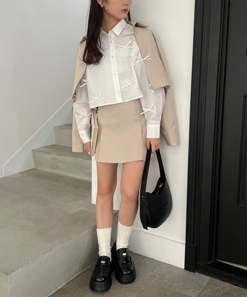 one after another NICE CLAUP（ワンアフターアナザーナイスクラップ）の「バックリボン台形スカート/セットアップジャケットあり（スカート・レディース・ピンク/グレー/ベージュ・FREE）」の6枚目の写真